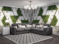 Флизелиновые фотообои 3D Бетонные треугольники и зеленая трава (13806V)+клей