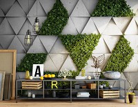 3d флизелиновые фотообои 368 x 254 см Бетонные треугольники и зеленая трава (13806V8)+клей