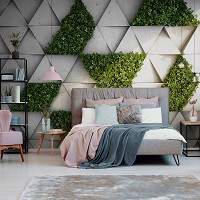 Флизелиновые фотообои 3д 312 x 219 см Бетонные треугольники и зеленая трава (13806VEXXL)+клей