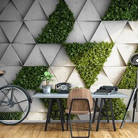 Флизелиновые фотообои 416 x 254 см 3D Бетонные треугольники и зеленая трава (13806VEXXXL)+клей