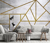 Популярные флизелиновые фотообои 416 x 290 см Золотые линии на сером бетоне (13809VEXXXXL)+клей