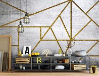 Флизелиновые фото обои в треугольник 254 x 184 см Золотые линии на сером бетоне (13809V4)+клей
