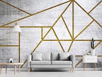 Флизелиновые фотообои с геометрическими фигурами 368x254 см Золотые линии на сером бетоне (13809V8)+клей