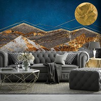 Флизелиновые фото обои геометрический узор 254 x 184 см Абстракция - Золотые горы и луна (13810V4)+клей