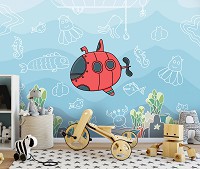 Флизелиновые фотообои в детскую комнату 368 x 254 см Подводный мир  и субмарина  (13811V8)+клей