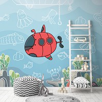 Флизелиновые фотообои в детскую 416 x 254 см Подводный мир  и субмарина  (13811VEXXXL)+клей