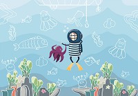 Флізелінові фотошпалери морські Дитячі - Водолаз та восьминіг (13812V)+клей - вид 1 мініатюра