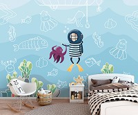Флизелиновые фотообои в детскую 368 x 254 см Дайвер и осьминог (13812V8)+клей