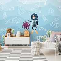Флизелиновые фотообои для детской 416 x 290 см Дайвер и осьминог (13812VEXXXXL)+клей