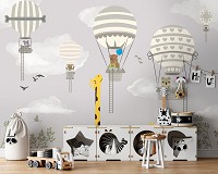 Флизелиновые фотообои облака 520 x 318 см Детские - Животные на воздушном шаре (13813VEXXXXXL)+клей