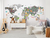 Детские флизелиновые фотообои Карта мира с животными (13814V)+клей
