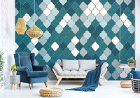 Флизелиновые фотообои 368 x 254 см Синий узор - марокканский клевер (13816V8)+клей