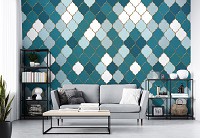 Флизелиновые фотообои 416 x 254 см Синий узор - марокканский клевер (13816VEXXXL)+клей