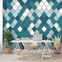 Флизелиновые фотообои для кухни 416 x 290 см Синий узор - марокканский клевер (13816VEXXXXL)+клей