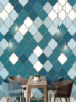 Флизелиновые фото обои в коридор 254 x 184 см Синий узор - марокканский клевер (13816V4)+клей