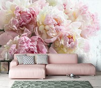 Флізелінові 3D фотошпалери півонії в інтер'єрі 312 x 219 см Світло рожеві квіти (13817VEXXL)+клей