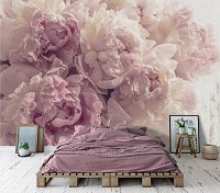 Флизелиновые фотообои на кухню 416 x 290 см 3Д Цветы Пудрово-розовые пионы (13818VEXXXXL)+клей