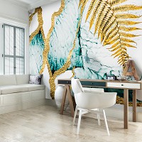 Флізелінові фотошпалери фото Квіти - Золота папороть на мармурі (13819V)+клей - вид 9 мініатюра