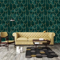 Флізелінові фотошпалери з геометричним малюнком 460x300 см Гарний зелений арт-декор (13821V12) +клей - вид 5 мініатюра