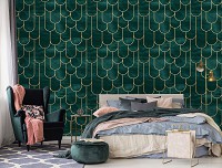 Геометрия на флизелиновых фото обоях 368 x 280 см Красивый зеленый арт-декор (13821V10)+клей