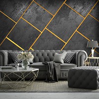 Флизелиновые фотообои 368 x 280 см Черные бетонные прямоугольники на стене (13823V10)+клей