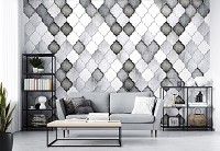 Флизелиновые фотообои в зал 416 x 254 см Узор Черно-белый марокканский клевер (13824VEXXXL)+клей