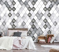 Флизелиновые фото обои для кухни 254 x 184 см Узор Черно-белый марокканский клевер (13824V4)+клей