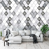 Необычные флизелиновые фотообои для зала 368 x 254 см Узор Черно-белый марокканский клевер (13824V8)+клей