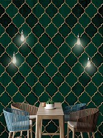 Ремонт зала с флизелиновыми фотообоями 368 x 254 см Узор Темно-зеленый марокканский клевер (13825V8)+клей