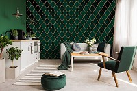 Флизелиновые фотообои на кухню 416 x 254 см Узор Темно-зеленый марокканский клевер (13825VEXXXL)+клей