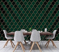 Флизелиновые фотообои на кухню Узор Темно-зеленый марокканский клевер (13825V)+клей