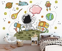 Флизелиновые фотообои в детскую 368 x 254 см Астронавт на луне (13826V8)+клей