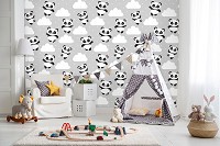 Флизелиновые фотообои в детскую девочке 368 x 254 см Пандочки на облаках (13829V8)+клей