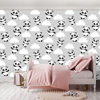 Флизелиновые фотообои в интерьере 368 x 280 см Детские - Пандочки на облаках (13829V10)+клей