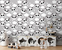 Флізелінові фотошпалери білі 368x254 см Дитячі - Пандочки на нічних хмарах (13830V8)+клей