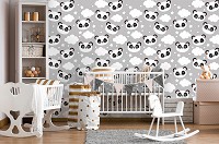 Флизелиновые фотообои в детскую комнату Пандочки на ночных облаках (13830V)+клей