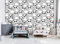 Панда флизелиновые фотообои 368 x 280 см Детские - мишки на ночных облаках  (13830V10)+клей