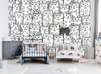 Флизелиновые фотообои в детскую 416 x 254 см Белые котики и один черный (13833VEXXXL)+клей