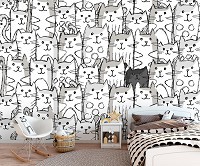 Флизелиновые фотообои 416 x 290 см Для детей Белые котики и один черный (13833VEXXXXL)+клей