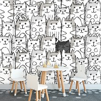 Флизелиновые фото обои с котами 254 x 184 см Для детей Белые котики и один черный (13833V4)+клей