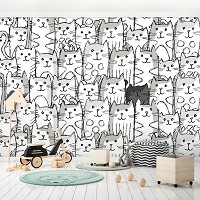 Флизелиновые фотообои 368 x 254 см Для детей Белые котики и один черный (13833V8)+клей