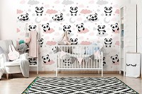 Флизелиновые фотообои в детскую девочке 416 x 290 см Пандочки на розовых облаках (13834VEXXXXL)+клей