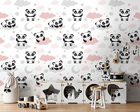Флизелиновые фотообои для детей 368 x 254 см Пандочки на розовых облаках (13834V8)+клей