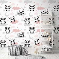 Флизелиновые фотообои 416 x 254 см Детские - Пандочки на розовых облаках (13834VEXXXL)+клей