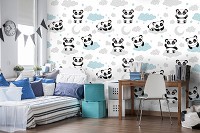 Флизелиновые фотообои в детскую 416 x 254 см Пандочки на голубых облаках (13835VEXXXL)+клей