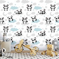 Красивые флизелиновые фотообои 416 x 290 см Детские - Пандочки на голубых облаках (13835VEXXXXL)+клей