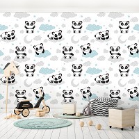 Флизелиновые фотообои 520 x 318 см Детские - Пандочки на голубых облаках (13835VEXXXXXL)+клей