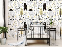 Флізелінові фотошпалери для дітей Лісові тварини на білому тлі (13838V)+клей