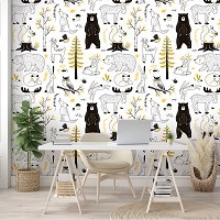 Флизелиновые фотообои в интерьере 520 x 318 см Детские - Лесные животные на белом фоне (13838VEXXXXXL)+клей