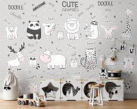 Флизелиновые фотообои в детскую 460 x 300 см Милые животные с названиями на английском (13840V12)+клей